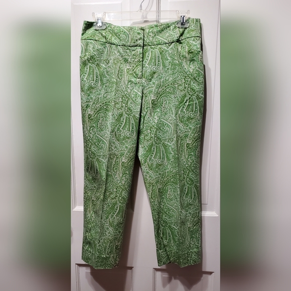 Talbots green paisley "Curvy" w/ vent pants sz 6P - Picture 2 of 9